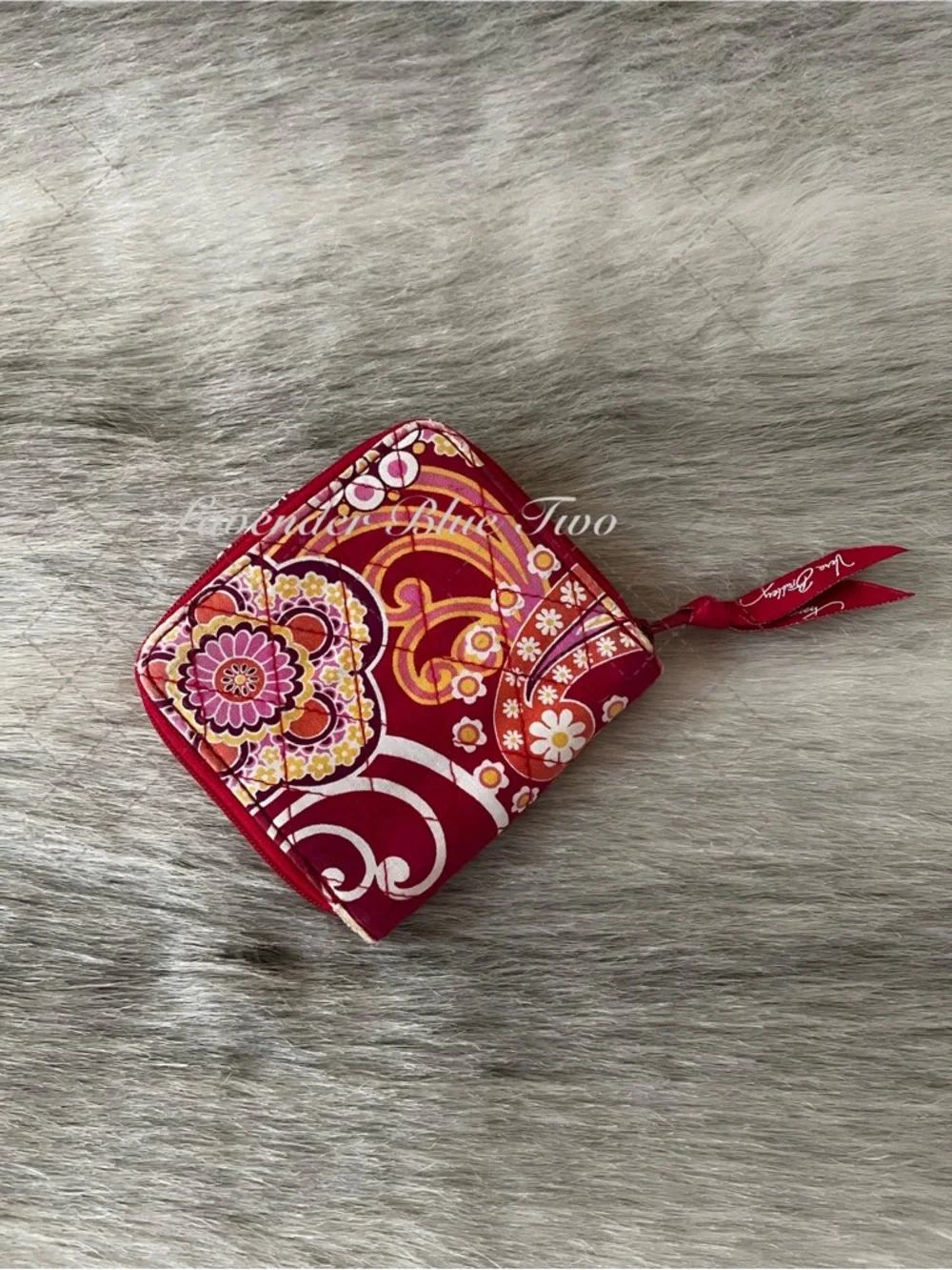 Vintage VERA BRADEY Raspberry Fizz Mini Zip Wallet Orange Red Y2K Floral Snap - Picture 3 of 12
